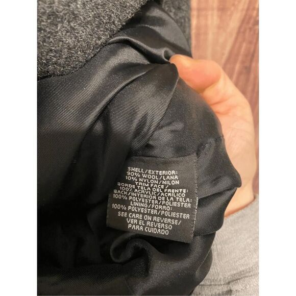 Braetan Large grey wool pea coat womens faux fur collar - Picture 7 of 9